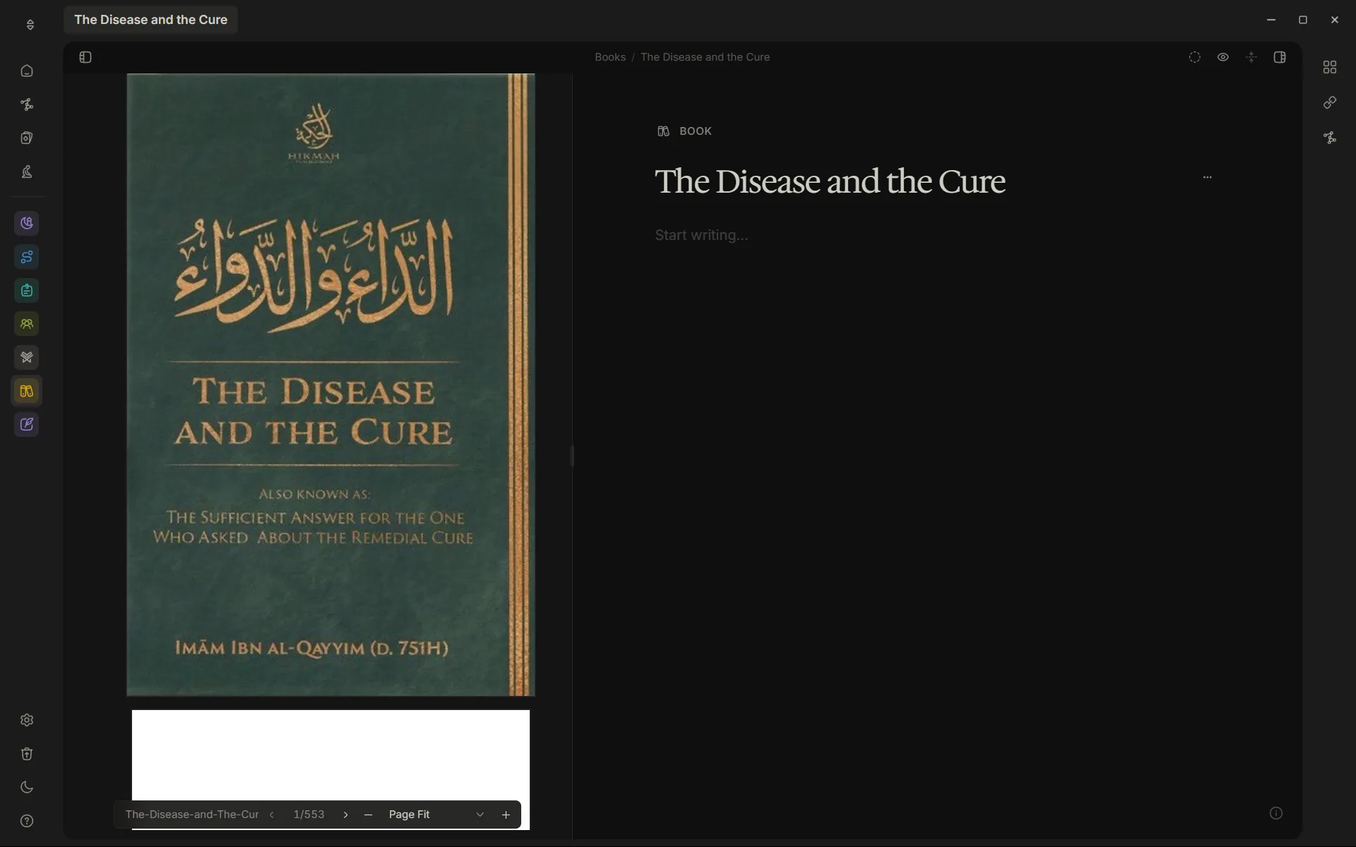 Raqq book reader showing The Disease and the Cure