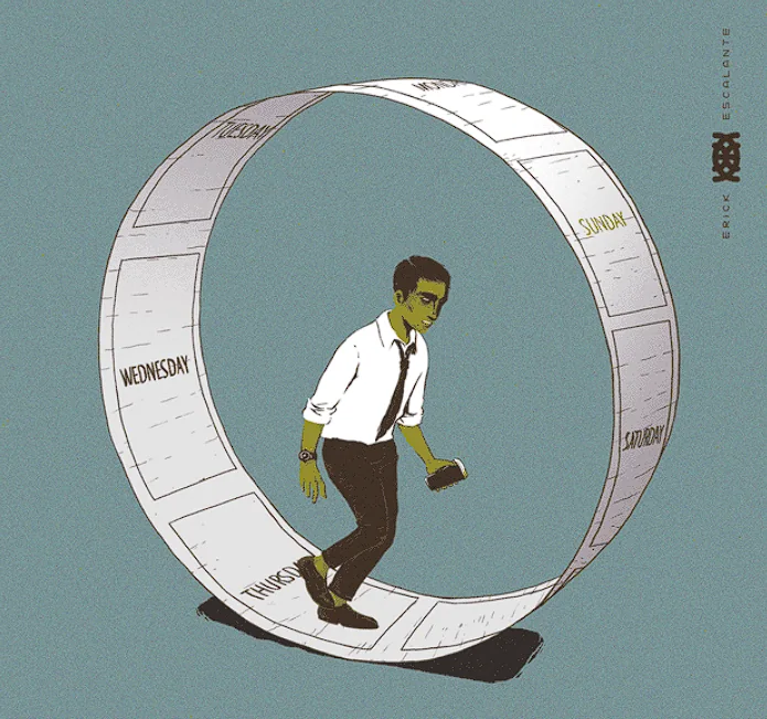 Illustration of a person walking inside a ring of days